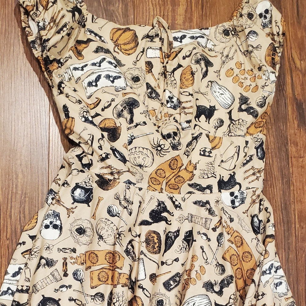 Unique Vintage Beige Halloween Print Dress